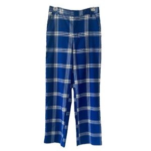Urban Outfitters Blue White Plaid Flat Front Wide Leg Pants Trousers Size 6